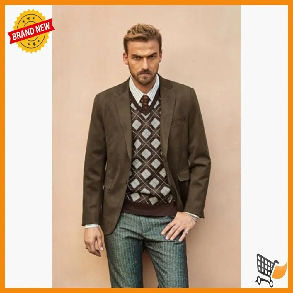 Faux Leather Sport Blazer, Notch Collar, Two-Button Design, Pockets